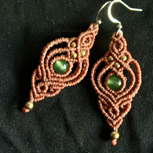 Boucles d'oreille orange cannelle, avec perles en laiton et perles gemmes aventurine