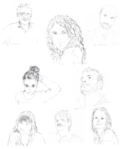 8 portraits croquis vectorisés, noir et blanc