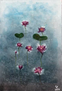 Scan aquarelle et encre, lotus