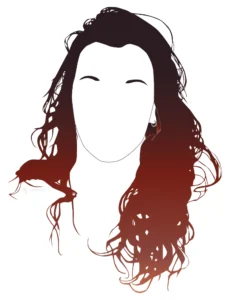 Autoportrait stylisé via infographie, uniquement contours visage, cheveux et sourcils