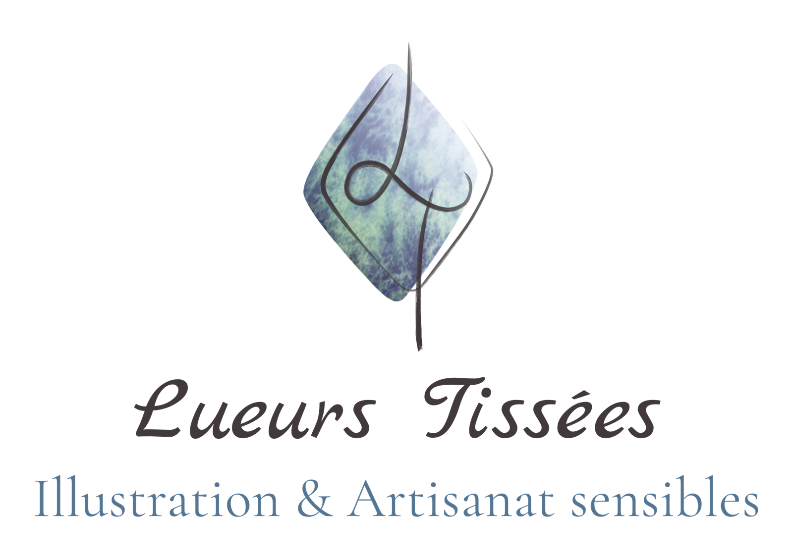 Logo Lueurs Tissées coloré avec nom et complément centrés