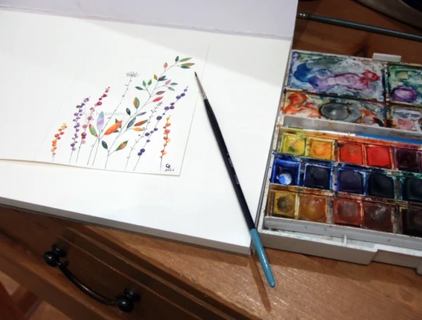 Carte aquarelle florale en cours pinceau coffret peinture