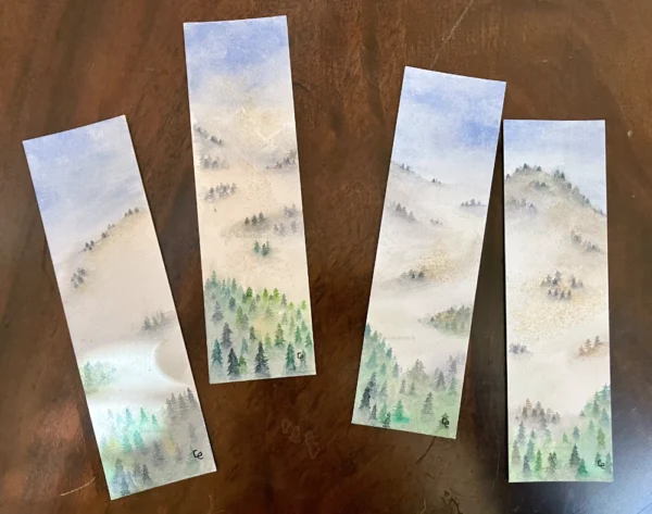 4 marques-pages aquarelle forêt brumeuse