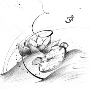 Tirage d'un dessin abstrait autour du temps, au stylo bille noir