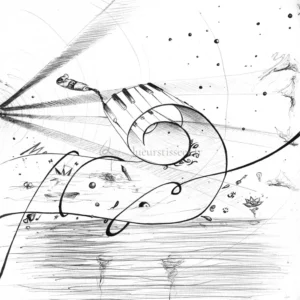 Tirage d'un dessin abstrait autour des arts, au stylo bille noir