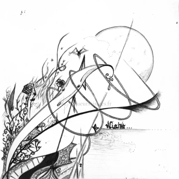 Tirage d'un dessin abstrait sur les souhaits, au stylo bille noir