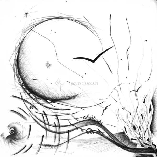 Tirage d'un dessin abstrait autour des rêves, au stylo bille noir